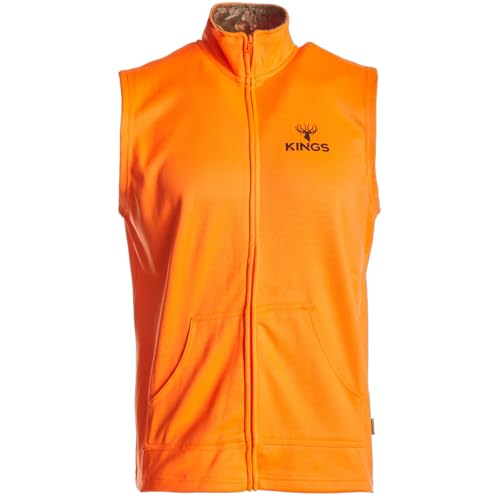 King's Camo Men's Blaze Orange Hunter Full Zip Bright Poly Fleece Vest with 2 Side Hand Pockets & Desert Shadow Accent Collar