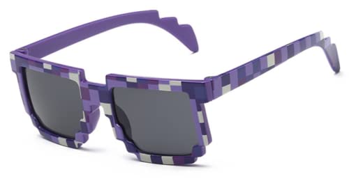 Image of DC DECORIO Thug Life Sunglasses Pixel Gangsta Life Funny Novelty Shades With Box Packing (Black) (CHECK-PURPLE)
