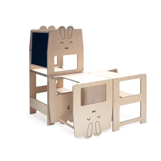 Craffox kitchen tower/RABBIT natural/helper stool for toddlers/Convertible stool with blackboard