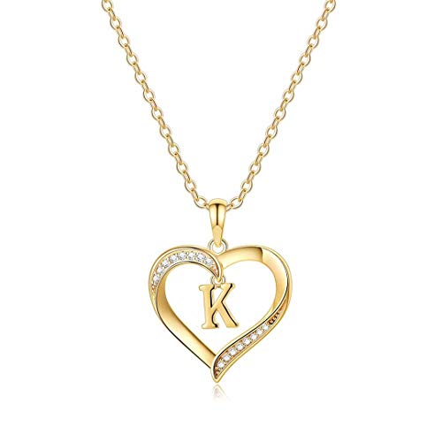 Gold Initial Necklaces for Teen Girls Women, Dainty Gold Heart Cute Necklace for Women, Letter Pendant Initial K Necklaces Jewelry Gifts for Girls