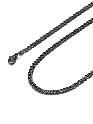 3mm 316L Stainless Steel Miami Cuban Chains Necklaces Hip Hop Punk Jewelry Black Curb Cuban Link Chain Necklace for Men & Women 20 inches