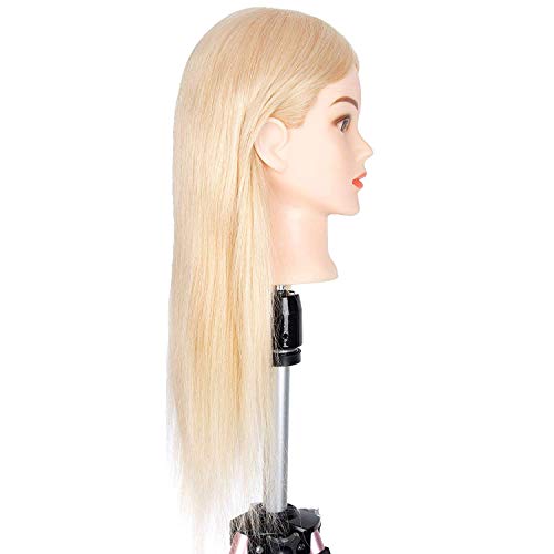GEX 100% Blonde Human Hair Training Practice Head Styling Dye Cutting Mannequin Manikin Head Without Wig Clamp 613# (20")