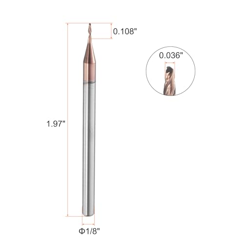 Image of HARFINGTON Ball Nose End Mill 2 Flute 0.036 inch Diameter 1 /8 inch Shank Tungsten Carbide Uncoated Spiral CNC Router Bits 0.108 inch Cutting Length Single End Ball for Carving Engraving Grinding