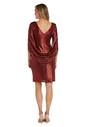 R&M Richards Women's Ruched Metallic Split Sleeve Knee Length Cocktail Dress3