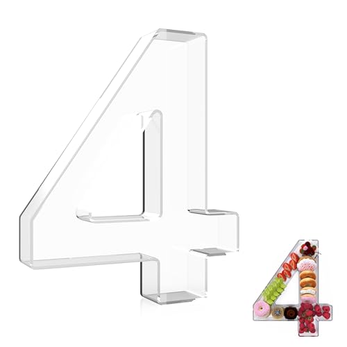 13.8" Extra Large Acrylic Number Charcuterie Board Box, Reusable Fillable Number Cake Candy Dish Display Serving Tray for Birthday Anniversary Party Decoration (4)