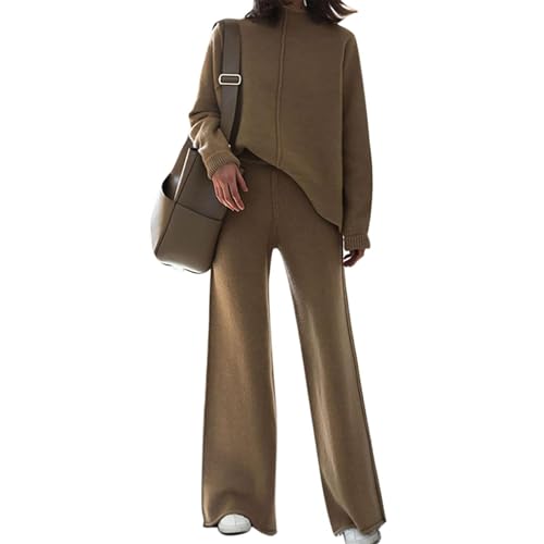 Ensemble 2 pièces femme avec pull en tricot doux et pantalon fluide à jambes larges