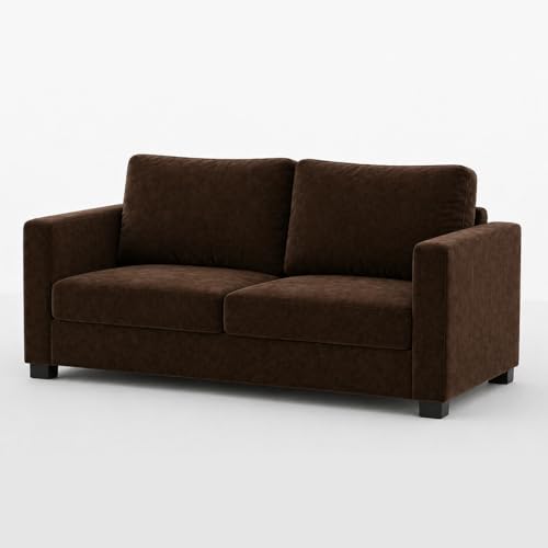Image of FURNY Haster 3 Seater + 2 Seater Fabric Sofa Set with 1 Ottoman (Dark Brown) with Velvet Finish | Durable Comfort | Ideal for Living Room