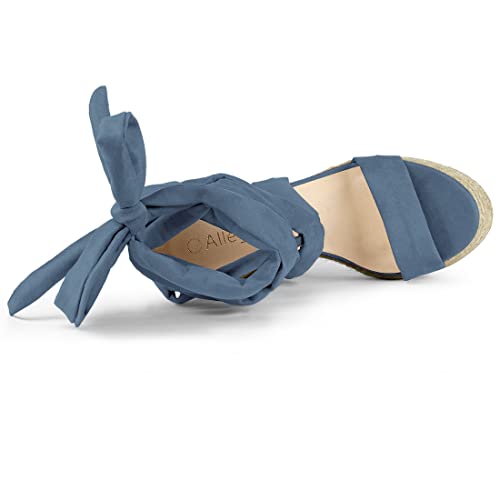 Allegra K Allegra K Women's Espadrilles Platform Sandals Lace Up Open Toe Haze Blue Wedges Heels 6 M US