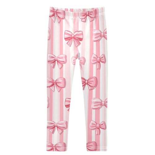 Coquette Striped Pink Bows Ribbon Girls Leggings Kids Yoga Pants Dance Active Tights 4T