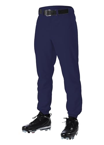 Alleson Athletic Boys Youth Elastic Bottom Baseball Pants, Navy, Large