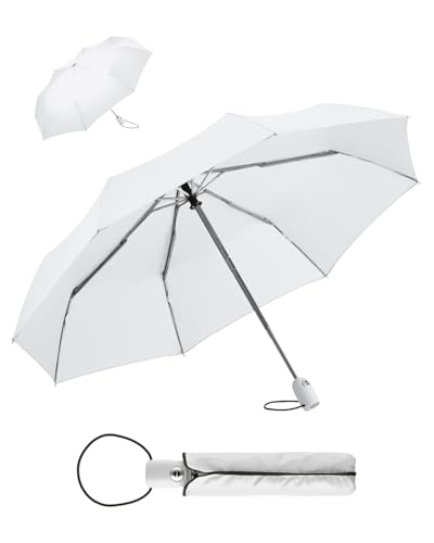 FARE Regenschirm (weiß) - öffnet & schließt automatisch - kompakt windsicher sturmfest & wasserabweisend - stabiler Taschenschirm - Perfekter Begleiter für Damen und Herren