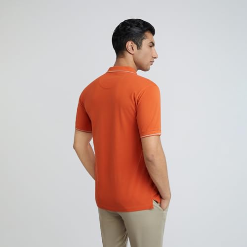 Image of Raymond Men's Modern Fit Solid Pattern Pure Cotton Polo Neck Half Sleeve Casual T-Shirt