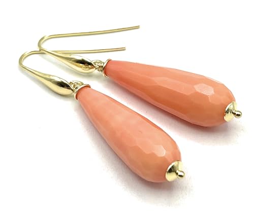 Boucles d'oreilles longues vermeil et corail rose : artisanat d'art haut de gamme pour femme