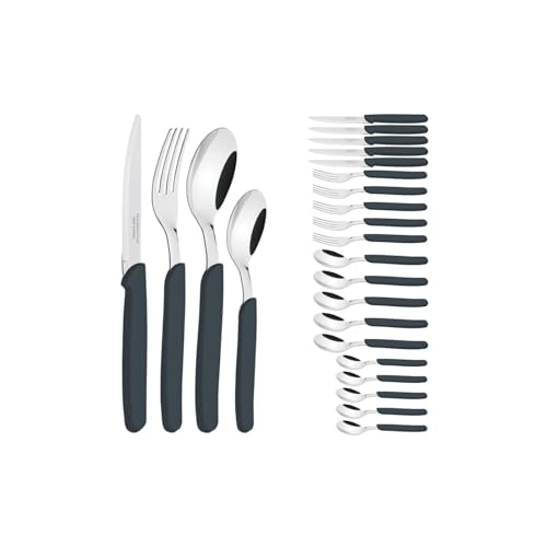 Tramontina Juego de Cubiertos de Acero Inoxidable y Mangos de Polipropileno Negro Carmel 24 piezas