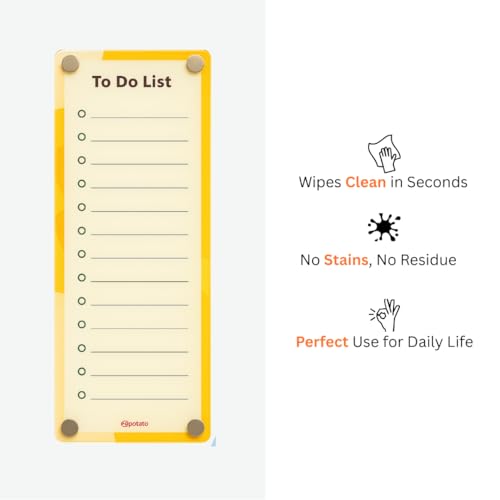 Image of Magnetic Acrylic Fridge Weekly Planner | Family Calendar & Daily Routine Organiser | Reusable Fridge Magnet Board | 24x10 cm | Yellow