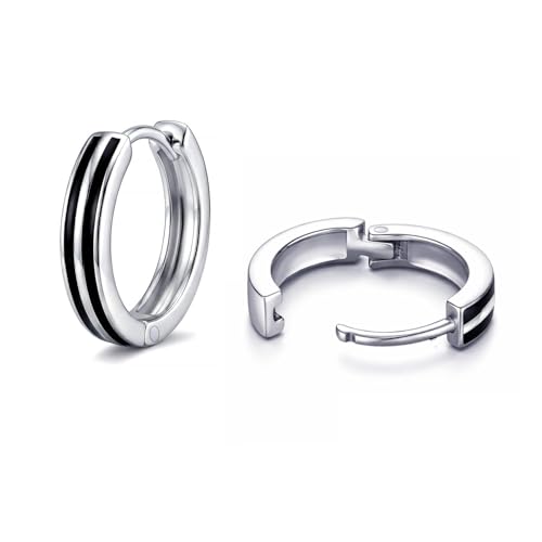 Image of TRUESILVER ACPL 925 Sterling Silver Hoop Earrings for Men | BIS Hallmarked Huggie Hoop Earrings | Minimalist Vintage Chunky Silver Hoops for Men
