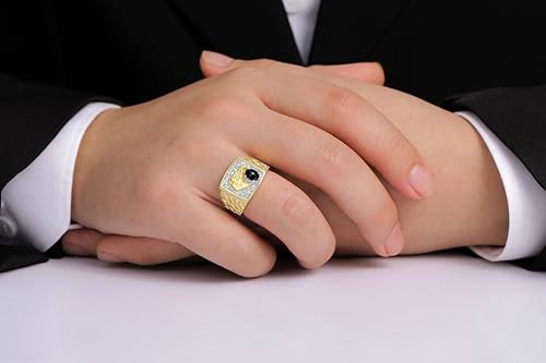 Image of Rylos Men's Yellow Gold-Plated Sterling Silver Lucky Nugget Horse Head Ring with 6X4MM Gemstone and Diamonds - Birthstone Elegance for Men, Sizes 8-13 Available