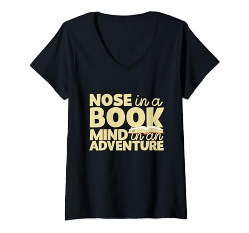 Mujer Nariz en una mente de libro en una aventura Divertido Lectura Meme Camiseta Cuello V