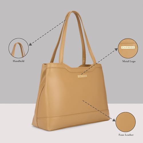 Image of Caprese Kai Tote Large Shoulder Bag for Women | Solid Pattern | Faux Leather | Zipper Closure | Spacious Office & Travel Tote | Stylish Work Bag | Elegant Handbag for Daily Use