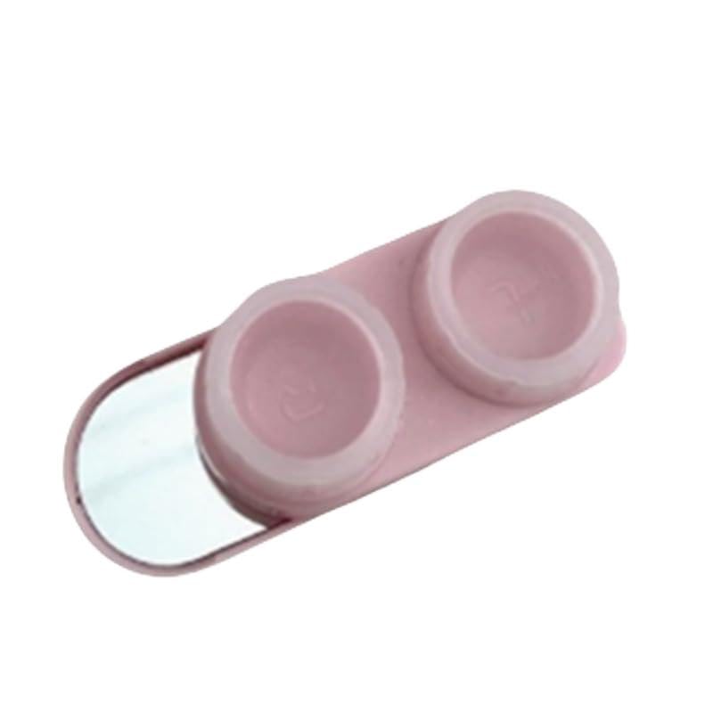Estojo de lente de contato pequeno estilo gaveta com espelho – compacto, portátil para casa e viagem (rosa)