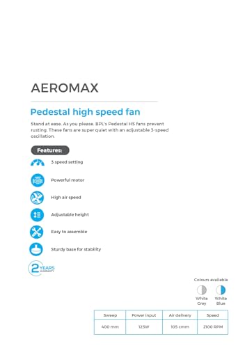 Image of BPL AEROMAX pedestal high speed fan White Grey