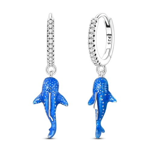 925 Sterling Silver Dangle Hoop Earrings for Women Lightweight Hypoallergenic Strawberry Whale Shark Cross Drop Huggie Earring for Daily Wear Party Valentines Day Trendy Jewelry Gifts