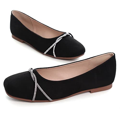 Stunner Women's Casual Flats Square Toe Bowknot Ballet Flats Comfortable Slip On Wedding Dress Shoes2