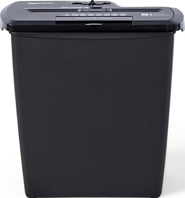 Amazon Basics 8-Sheet Strip Cut Paper, CD, and Credit Card Shredder, 3.2 Gallons Wastebasket, Black