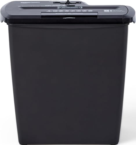 Amazon Basics 8-Sheet Strip Cut Paper, CD, and Credit Card Shredder, 3.2 Gallons Wastebasket, Black