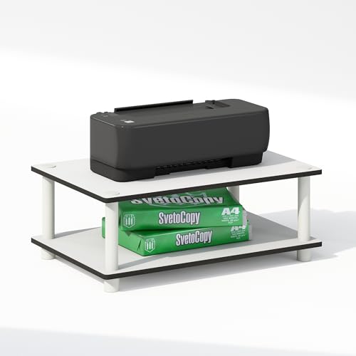 Image of Furinno JUST 2-Tier Under Desk Printer Stand with Storage, Printer Table, Toolless Assembly, for CPU, Work Supplies, Home Office, White