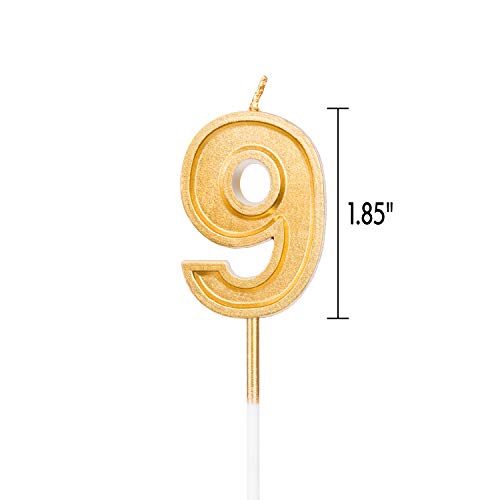 LUTER Gold Glitter Happy Birthday Cake Candles Number Candles Number 9 Birthday Candle Cake Topper Decoration for Party Kids Adults