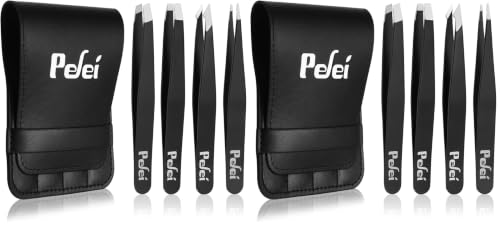 Image of Pefei Tweezers Set - Professional Stainless Steel Tweezers for Eyebrows - Great Precision for Facial Hair, Splinter and Ingrown Hair Removal (Black) (Pack of 2)