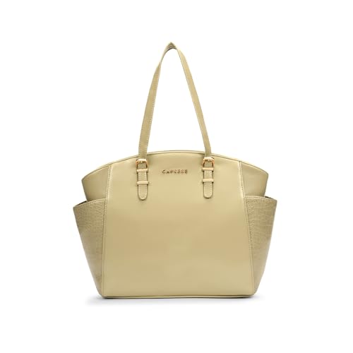Image of Caprese Macie Medium Alpine Oat Tote Bag for Women | Solid Faux Leather Shoulder Handbag with Spacious Interior & Zipper Closure | Fits Up to 16-Inch Laptop | Office & Travel Use