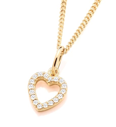 Image of Old English Jewellers 9ct Yellow Gold on Silver Cubic Zirconia Small Love Heart Pendant Necklace + 16 18 20 inch Chain (16)