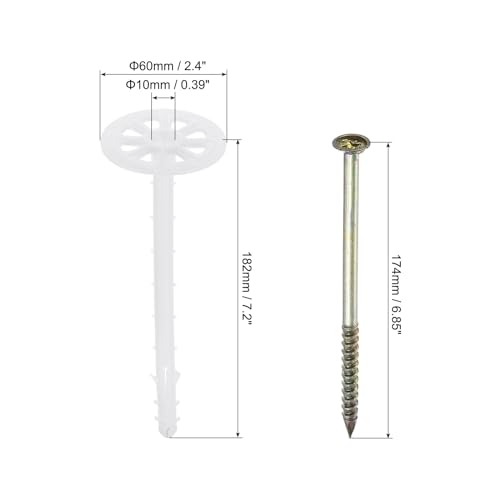 Image of PATIKIL 182mm Perforated Insulation Pins, 30 Pack Insulating Nails Wall Plug Plastic Expansion Bolt for Fixing Foam Boards to Masonry Wall or Ceiling
