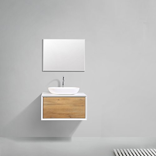 Eviva Santa Monica Floating Vanity Bathroom - Oak 30 Inch Bathroom Vanity Floating Countertop - Wall Mounted Vanity With White Porcelain Vessel Sink - Floating Bathroom Vanity For Contemporary Bath #TOP3