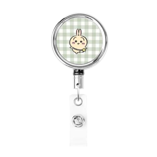 吊り下げ名札用リール ちいかわ うさぎ IDカードリール 円形 伸縮キーホルダ 胸に固定 社員証 通行証 落下防止 最長62cm