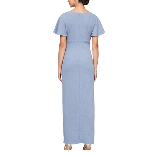 Image of S.L. Fashions Women's Long Empire Waist Mother of The Bride Dress with Side Ruffle & Surplice Neck (Petite and Regular Sizes)