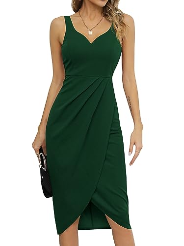 Missufeintl Vestido de cóctel para mujer, vestido midi de verano, elegante, vestido de fiesta, vestido bodycon vintage, verde oscuro, L