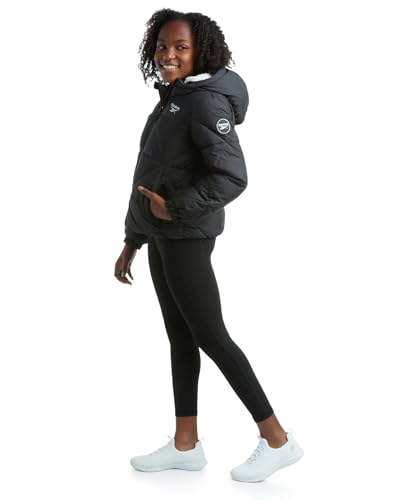 Image of Reebok Girls Heavyweight Quilted Cropped Puffer Parka with Sherpa Lining | Plush Faux-Fur Trim, Wind-Blocking Hood, Deep Pockets for Warm Hands, Modern Silhouette for School and Cold Days
