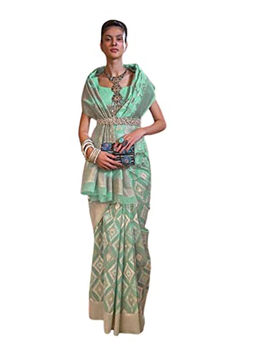 Sari traditionnel indien vert en lin pour vos cérémonies et mariages