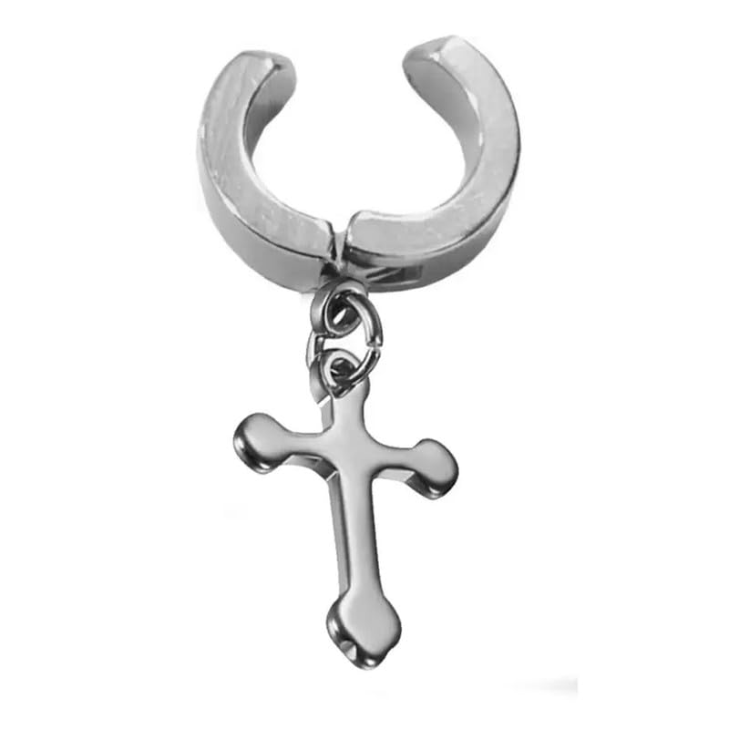 M Men Style Cross Charm Fashion Punk Non-Piercing Clip-on Silver Metal Earrings For Men And Women (B0CM67DQ92) Amazon Price History, Amazon Price Tracker