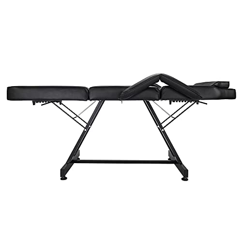 72" Adjustable Beauty Bed Beauty Salon SPA Massage Bed Tattoo Chair with Stool Black - Image 8