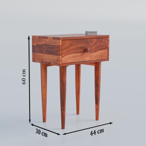 Image of Jangid Handicraft Solid Sheesham Wood Bedside Table for Bedroom | Wooden Bed Side Nightstand Table with Drawer Storage for Home & Hotels | Sofa Side Table for Living Room | Rosewood, Honey Finish
