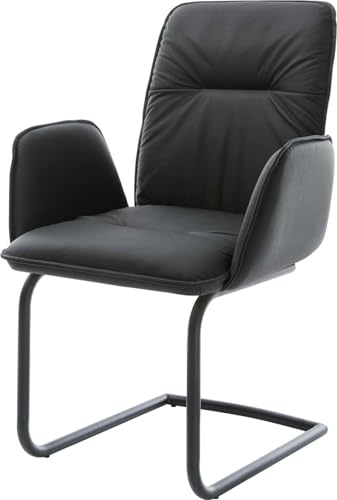 DELIFE Schwingstuhl Vinja-Flex Freischwinger rund Schwarz Echt-Leder...