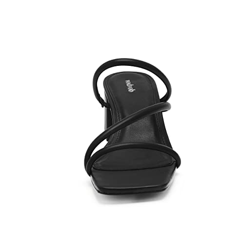 Vodvob Women's Square Open Toe Heeled Sandals, Slip On Block Mid Heel Slippers, Strappy Backless Summer Dress Slide Shoes #TOP2