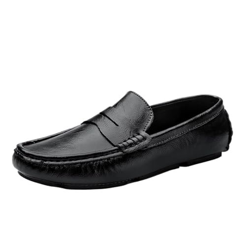 Loafers for Men Genuine Leather Stitching Detailed Round Toe Comfortable Resistant Flat Heel Casual Wedding Slip-On Boat Shoes