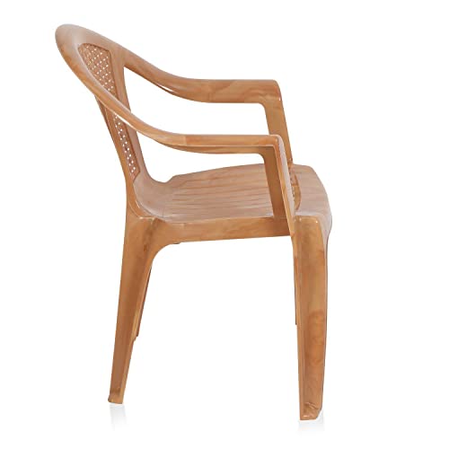 Image of Nilkamal CHR2061 Plastic Mid Back with Arm Chair | Chairs for Home| Dining Room| Bedroom| Kitchen| Living Room| Office-Outdoor-Garden | Dust Free |100% Polypropylene Stackable Chairs (Pear Wood)