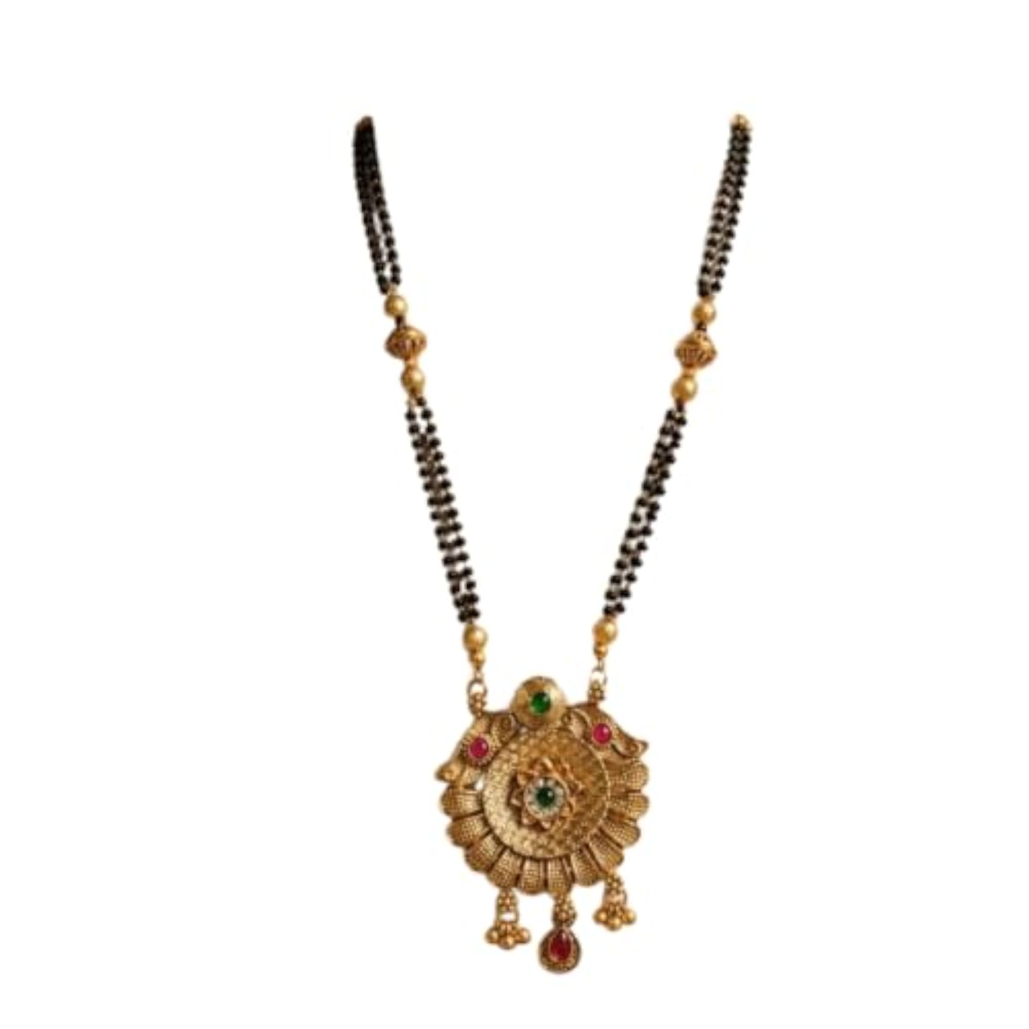 Women's Traditional Gold Tone Mangalsutra Necklace with Floral Pendant
