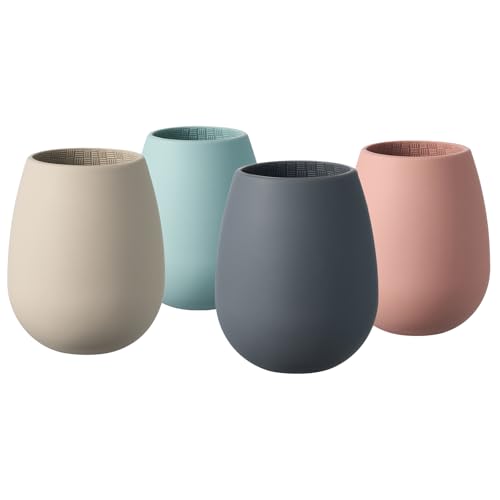 Unbreakable Silicone Stemless Wine Glassware | Set of 4 | Reusable & Shatterproof Tumbler Drinkware...